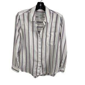 Rails Hayden Nice Stripe Shirt Button Up Small White Blue Red casual long sleeve